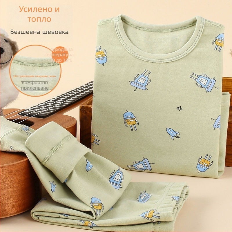 Детски дебел есенен комплект топ и долнище за базов слой – за момчета; термобельо, лен и зайчи пух