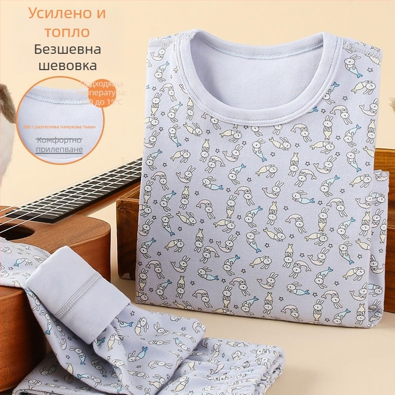 Детски дебел есенен комплект топ и долнище за базов слой – за момчета; термобельо, лен и зайчи пух