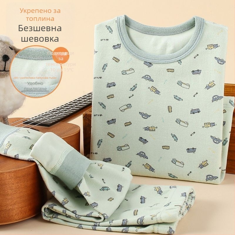 Детски дебел есенен комплект топ и долнище за базов слой – за момчета; термобельо, лен и зайчи пух