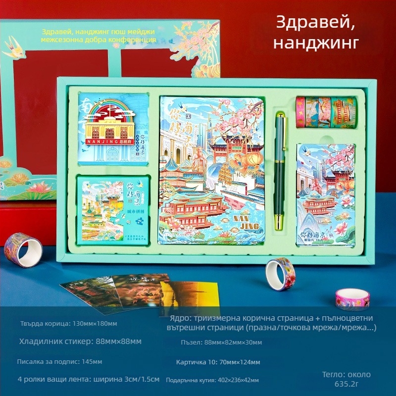 City Notes дневник сет – тема Туристически забележителности, хартиен дневник, пъзел лента и стикери, писалка за подпис, подаръчен комплект в стил модерно изкуство