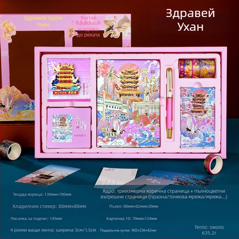 City Notes дневник сет – тема Туристически забележителности, хартиен дневник, пъзел лента и стикери, писалка за подпис, подаръчен комплект в стил модерно изкуство