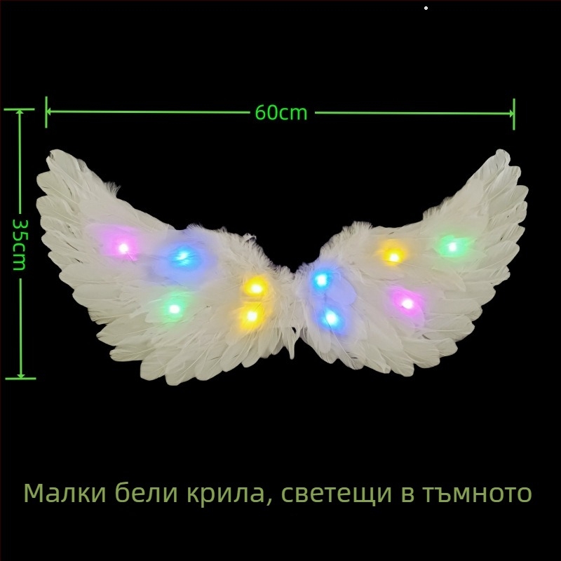 Светещи пера крила – проп за снимки с диадема еднорог за момичета, ангелски/елф стил, размер 60×35 cm