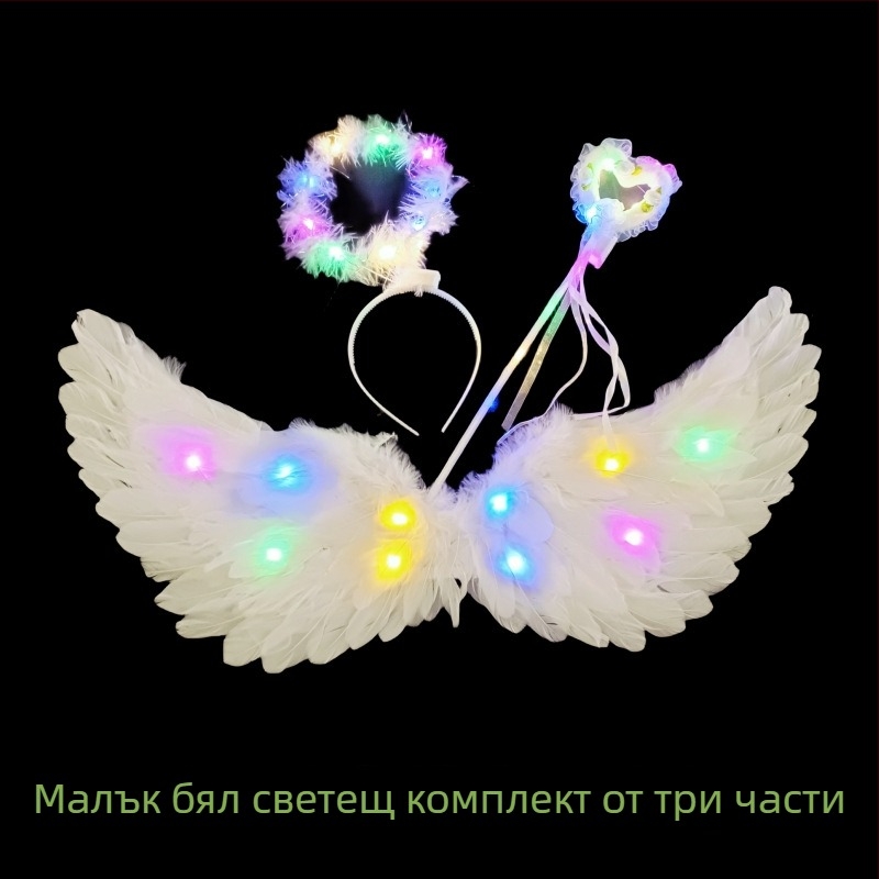 Светещи пера крила – проп за снимки с диадема еднорог за момичета, ангелски/елф стил, размер 60×35 cm
