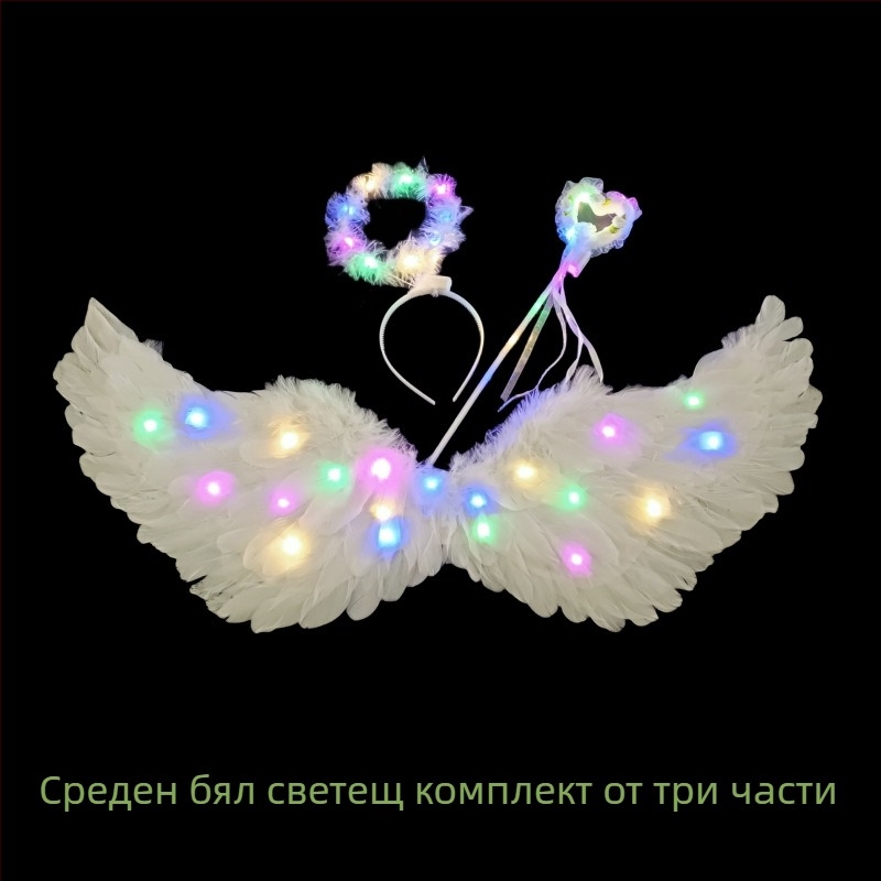 Светещи пера крила – проп за снимки с диадема еднорог за момичета, ангелски/елф стил, размер 60×35 cm