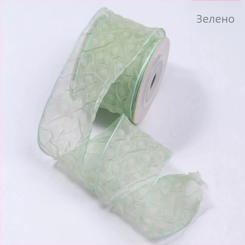 Шифонена лента с текстуриран ръб и точки за DIY лък; аксесоари за коса, цветя и рокля — Материал: полиестер; Марка: Jiefeng; Подходяща за коса, шапи, рокли