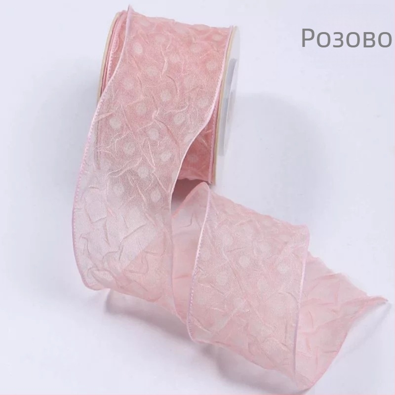 Шифонена лента с текстуриран ръб и точки за DIY лък; аксесоари за коса, цветя и рокля — Материал: полиестер; Марка: Jiefeng; Подходяща за коса, шапи, рокли