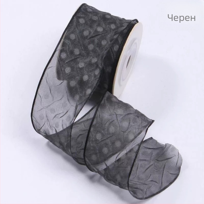 Шифонена лента с текстуриран ръб и точки за DIY лък; аксесоари за коса, цветя и рокля — Материал: полиестер; Марка: Jiefeng; Подходяща за коса, шапи, рокли
