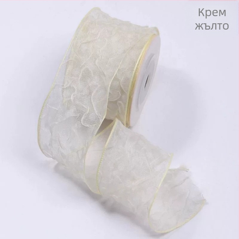 Шифонена лента с текстуриран ръб и точки за DIY лък; аксесоари за коса, цветя и рокля — Материал: полиестер; Марка: Jiefeng; Подходяща за коса, шапи, рокли