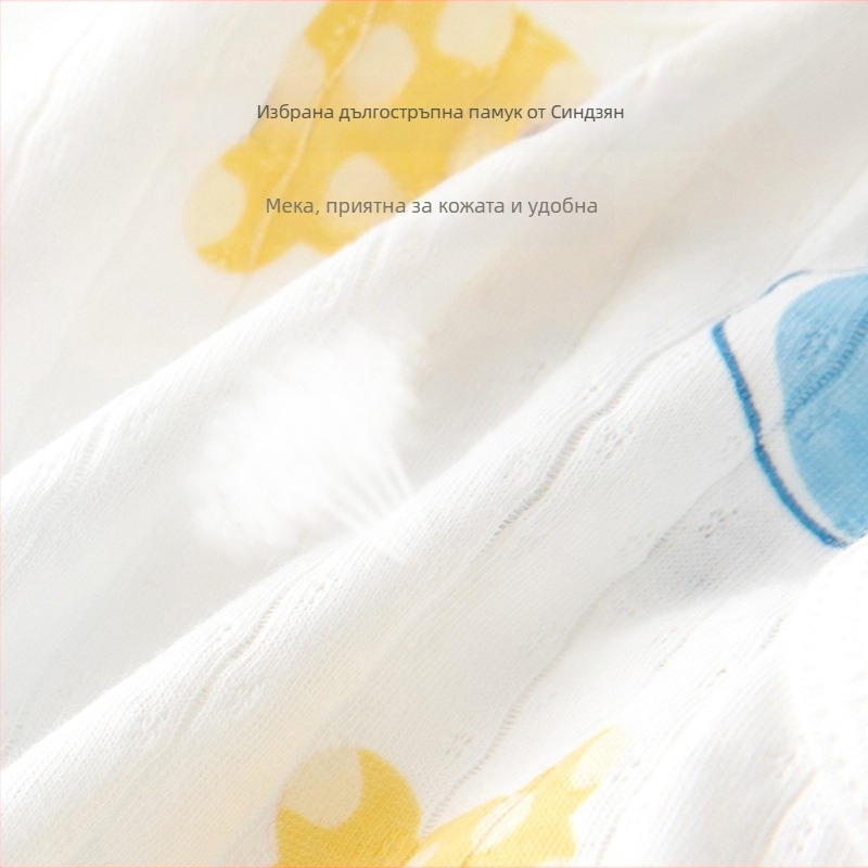 Бебешка памучна тениска с къс ръкав (карикатурен принт, 100% памук, кръгло деколте, за новородени 0-1 години)