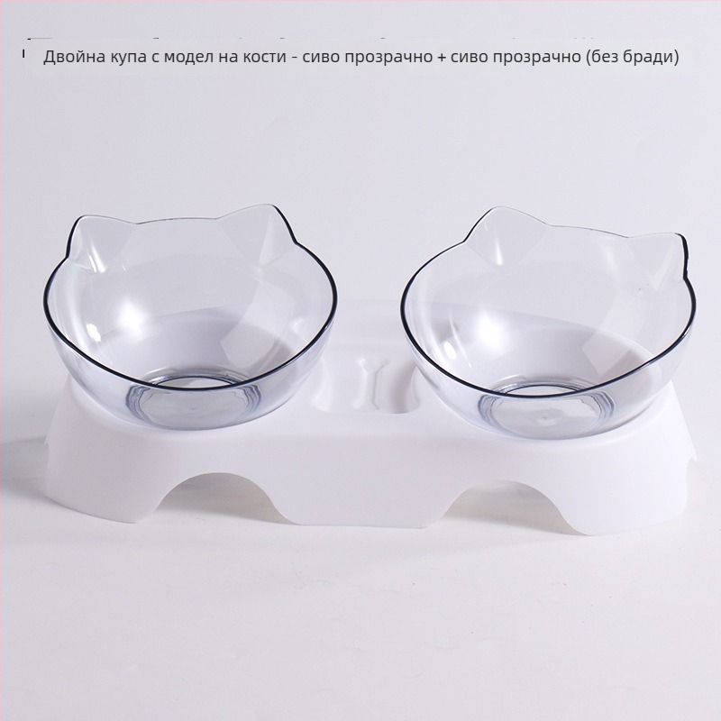 Двойна купа с форма на кост за домашни любимци, автоматично пиене и хранене, защита на шията, наклонено устие, пластмасова купа