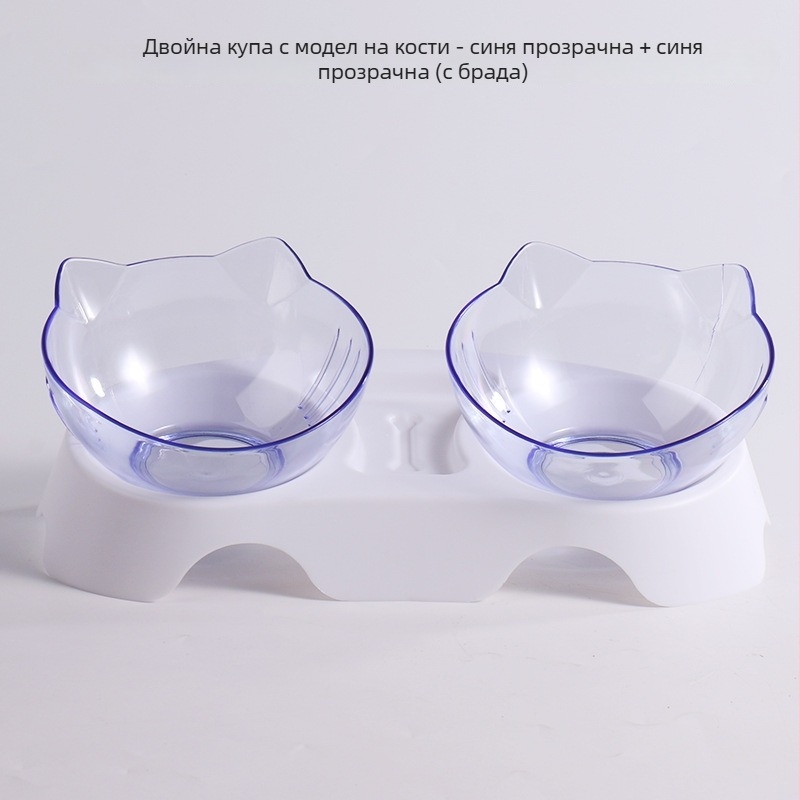 Двойна купа с форма на кост за домашни любимци, автоматично пиене и хранене, защита на шията, наклонено устие, пластмасова купа