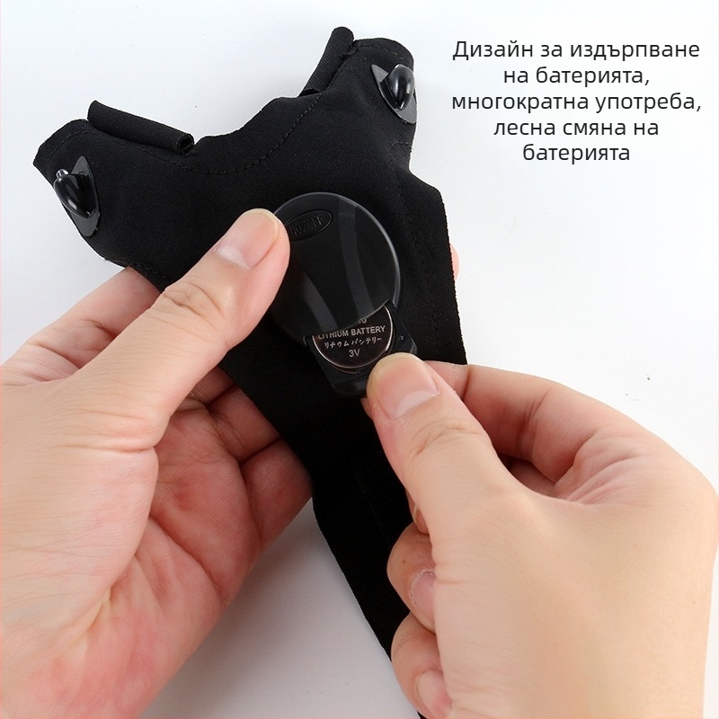 Jiugu LED риболовни ръкавици – еластомерна материя, LED с батерия, дишащи за нощен риболов, обхват под 50 м