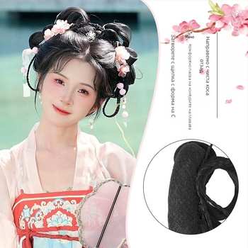 Класическа перука за момиче от династия Хан, къса, коприна от домашно производство, увеличава обема, не може да се боядисва или подлага на перманентна обработка