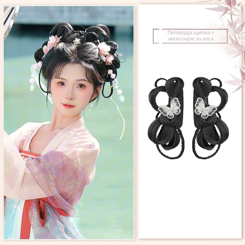 Класическа перука за момиче от династия Хан, къса, коприна от домашно производство, увеличава обема, не може да се боядисва или подлага на перманентна обработка