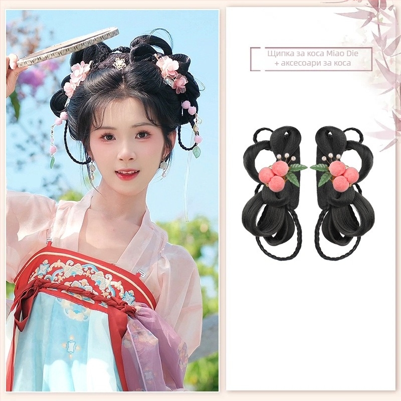 Класическа перука за момиче от династия Хан, къса, коприна от домашно производство, увеличава обема, не може да се боядисва или подлага на перманентна обработка