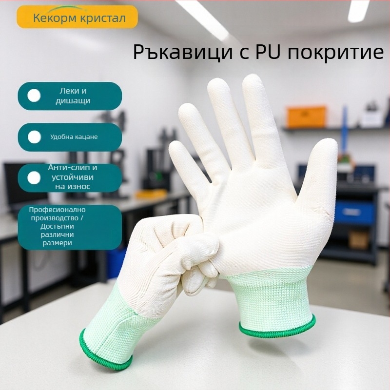 Защитни работни ръкавици с антихлъзгащо PU покритие на пръстите и дланите, въглеродни нишки, дизайн с открити пръсти (Тегло: 24 g)