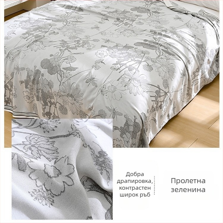 Одеяло от бамбукови влакна – охлаждащо усещане Ice Silk, през всички сезони, цветен флорален принт, модерен минималистичен стил, тегло 800-999 г