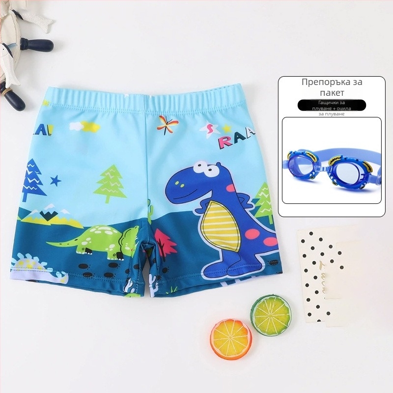 Детски плувни шорти с принт карикатура, дишащи и бързосъхнещи; полиестер 88% със подплата 12%