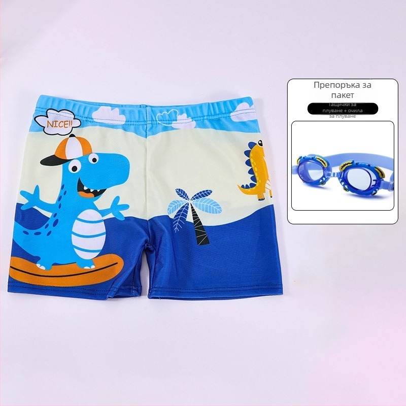 Детски плувни шорти с принт карикатура, дишащи и бързосъхнещи; полиестер 88% със подплата 12%