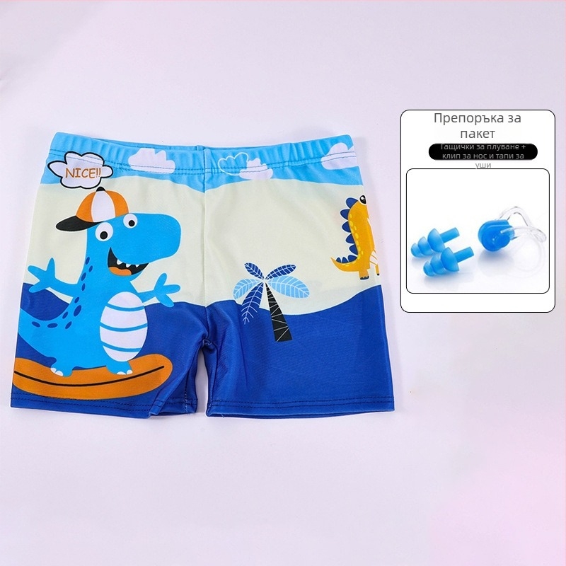 Детски плувни шорти с принт карикатура, дишащи и бързосъхнещи; полиестер 88% със подплата 12%