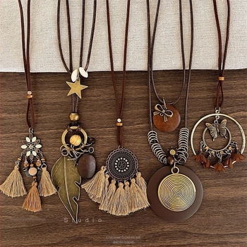 Дълга дамска огърлица с геометричен медальон, корейски стил, цинкова сплав, пролет 2025