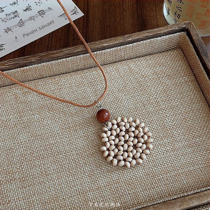 Дълга дамска огърлица с геометричен медальон, корейски стил, цинкова сплав, пролет 2025