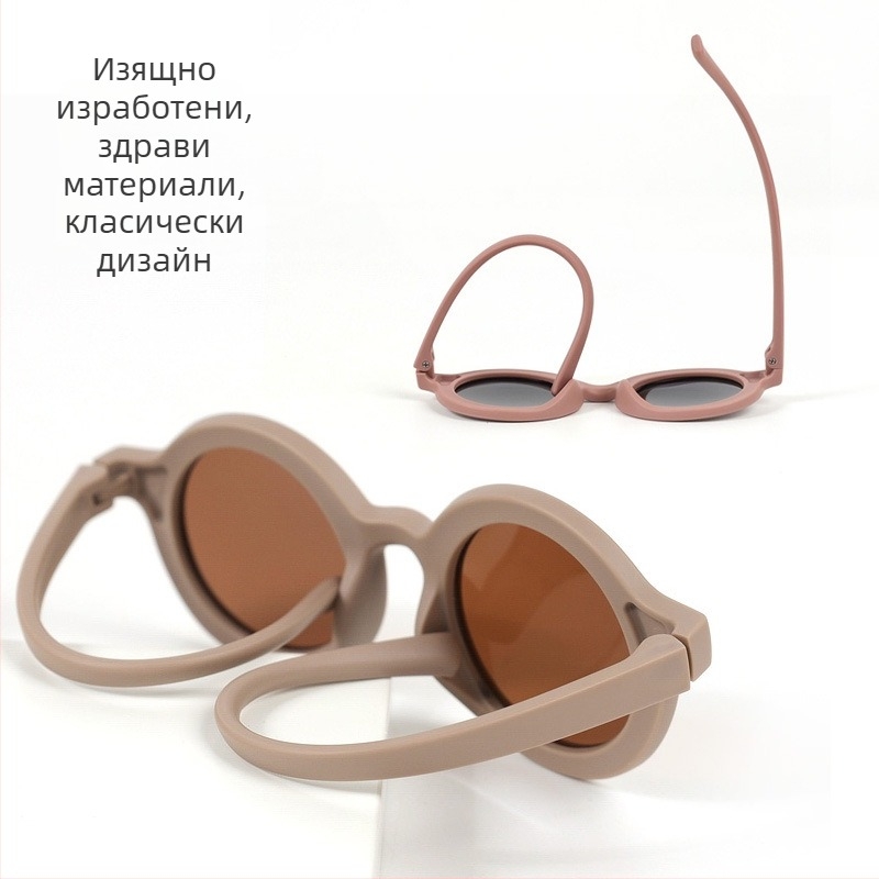 Детски слънчеви очила със силиконова кръгла рамка, UV400 защита, поляризирани TAC лещи, пълна рамка, материал на рамката: TPEE