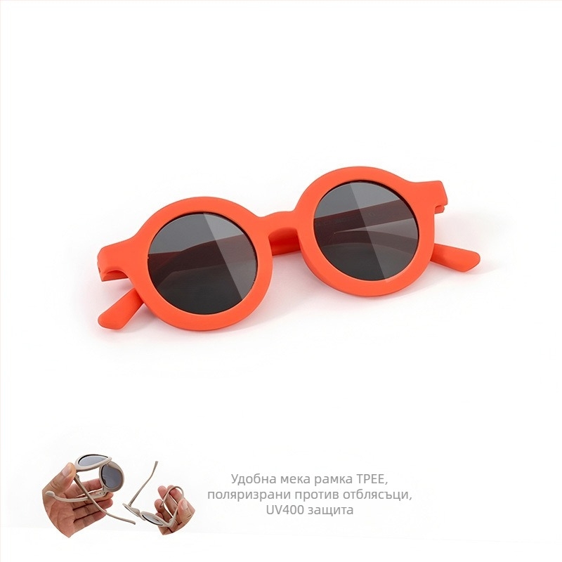 Детски слънчеви очила със силиконова кръгла рамка, UV400 защита, поляризирани TAC лещи, пълна рамка, материал на рамката: TPEE
