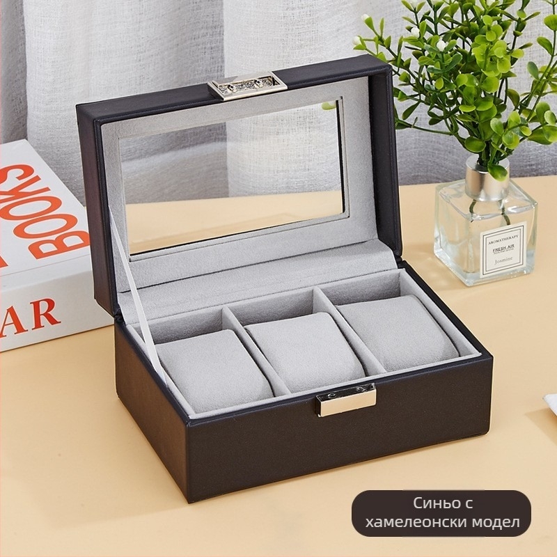 Кожена кутия за часовници с 1 отделение и прозрачен капак за показване на един часовник, за домашна употреба, тегло 246 г