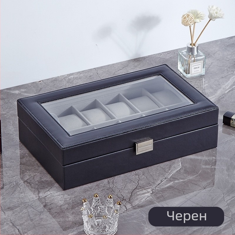 Кожена кутия за часовници с 1 отделение и прозрачен капак за показване на един часовник, за домашна употреба, тегло 246 г