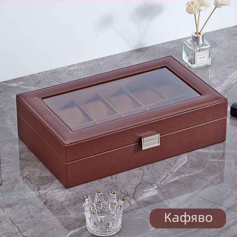 Кожена кутия за часовници с 1 отделение и прозрачен капак за показване на един часовник, за домашна употреба, тегло 246 г