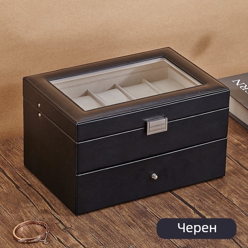 Кожена кутия за часовници с 1 отделение и прозрачен капак за показване на един часовник, за домашна употреба, тегло 246 г