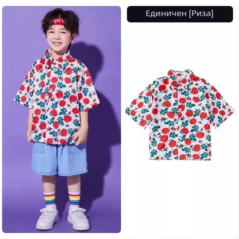 Детски хип-хоп сценичен костюм, унисекс, памук 65%, лято 2024, подходящ за деца над 8 години