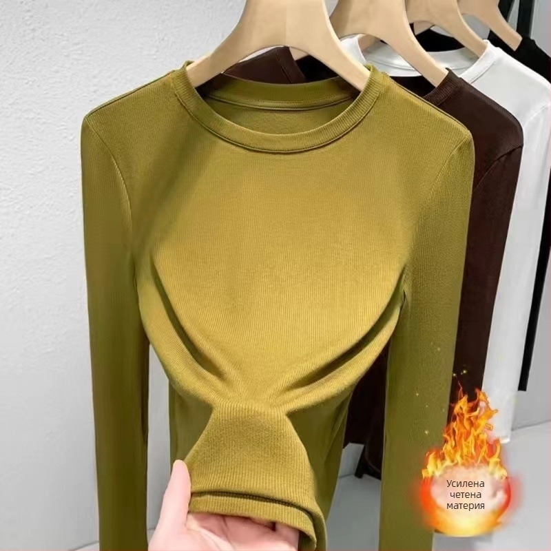 Топ от модал с дълги ръкави, кръгло деколте, едноцветен, слим фит