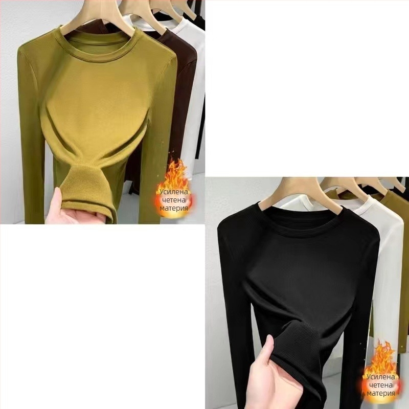 Топ от модал с дълги ръкави, кръгло деколте, едноцветен, слим фит