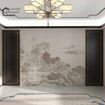 Стенна облицовка – коприна, антизамърсяваща повърхност, 3-слойна композиция, стил Нов китайски, бродиран пейзаж с цветя и птици