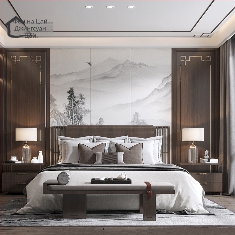 Стенна облицовка – коприна, антизамърсяваща повърхност, 3-слойна композиция, стил Нов китайски, бродиран пейзаж с цветя и птици