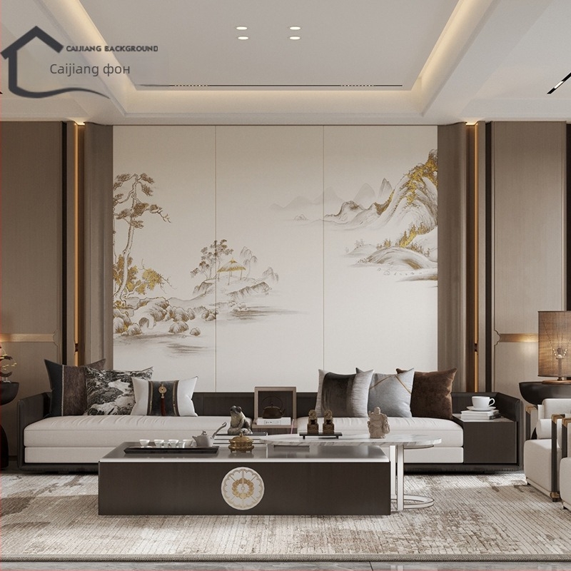 Стенна облицовка – коприна, антизамърсяваща повърхност, 3-слойна композиция, стил Нов китайски, бродиран пейзаж с цветя и птици