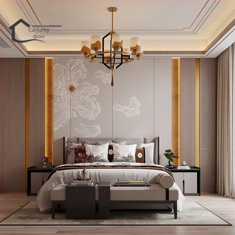 Стенна облицовка – коприна, антизамърсяваща повърхност, 3-слойна композиция, стил Нов китайски, бродиран пейзаж с цветя и птици