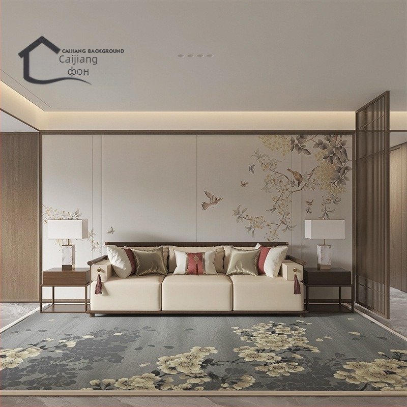 Стенна облицовка – коприна, антизамърсяваща повърхност, 3-слойна композиция, стил Нов китайски, бродиран пейзаж с цветя и птици