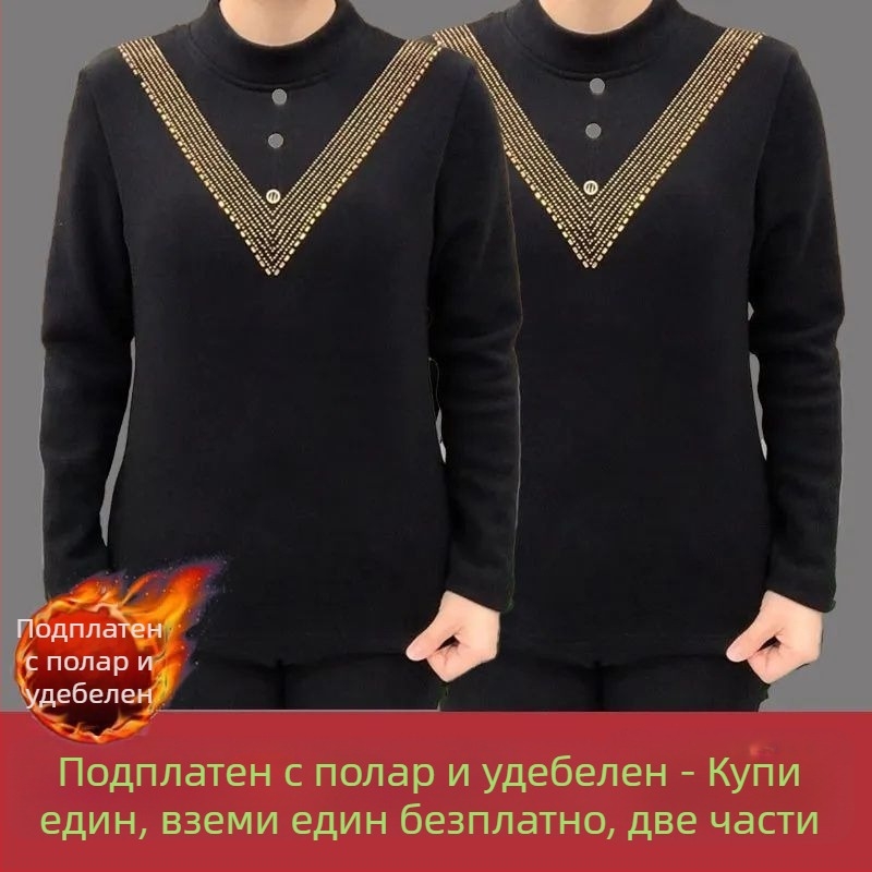 Плюс размер немски велур термо топ с полувисока яка за жени, есенно-зимно