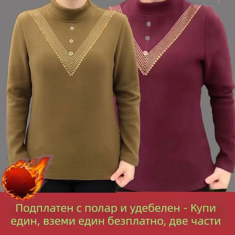 Плюс размер немски велур термо топ с полувисока яка за жени, есенно-зимно