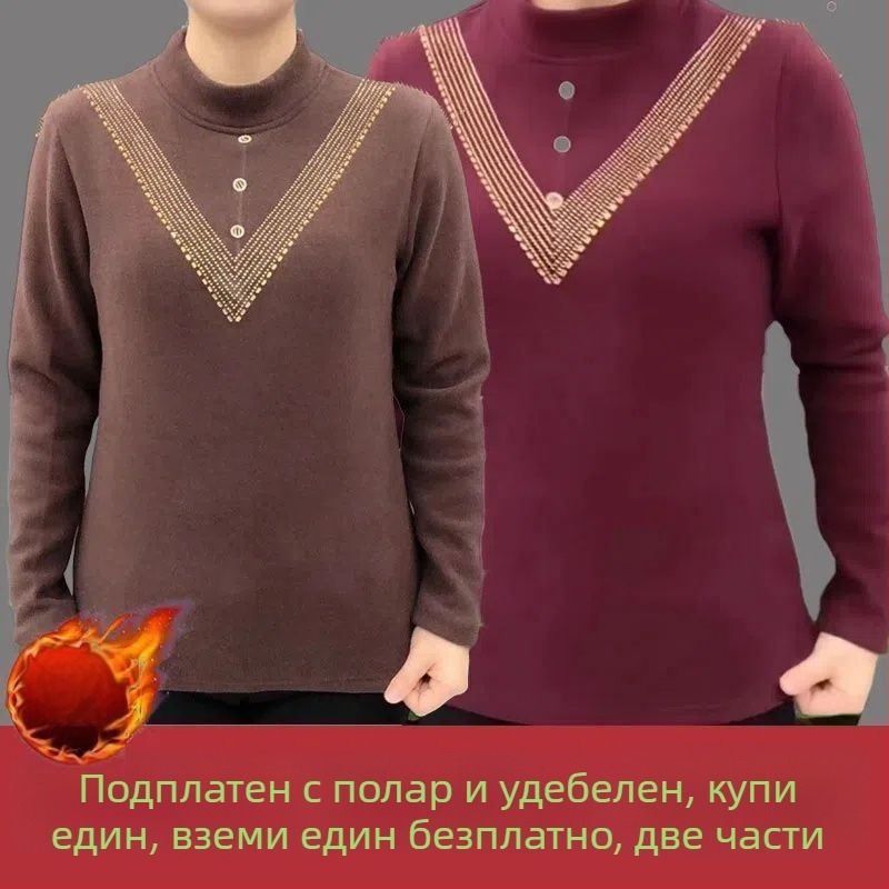 Плюс размер немски велур термо топ с полувисока яка за жени, есенно-зимно
