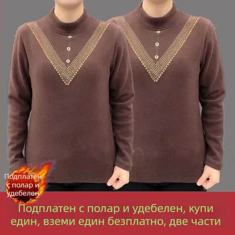 Плюс размер немски велур термо топ с полувисока яка за жени, есенно-зимно