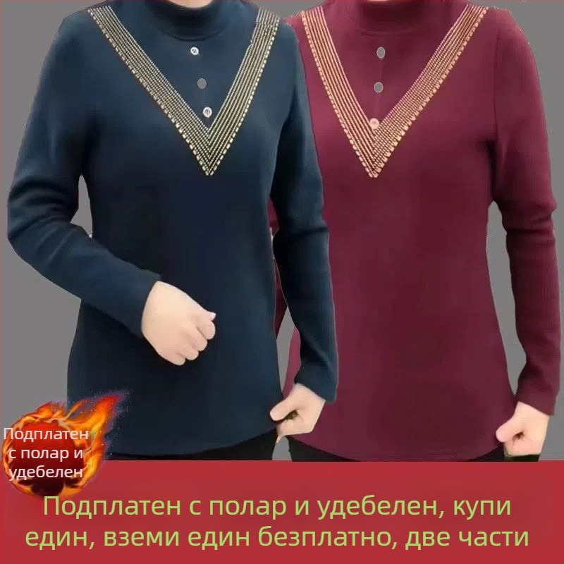 Плюс размер немски велур термо топ с полувисока яка за жени, есенно-зимно