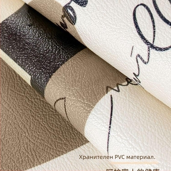 Кожена кръгла покривка за маса, неокласически стил, водоустойчива и маслоустойчива, шарки: ивици, карета и геометрични фигури