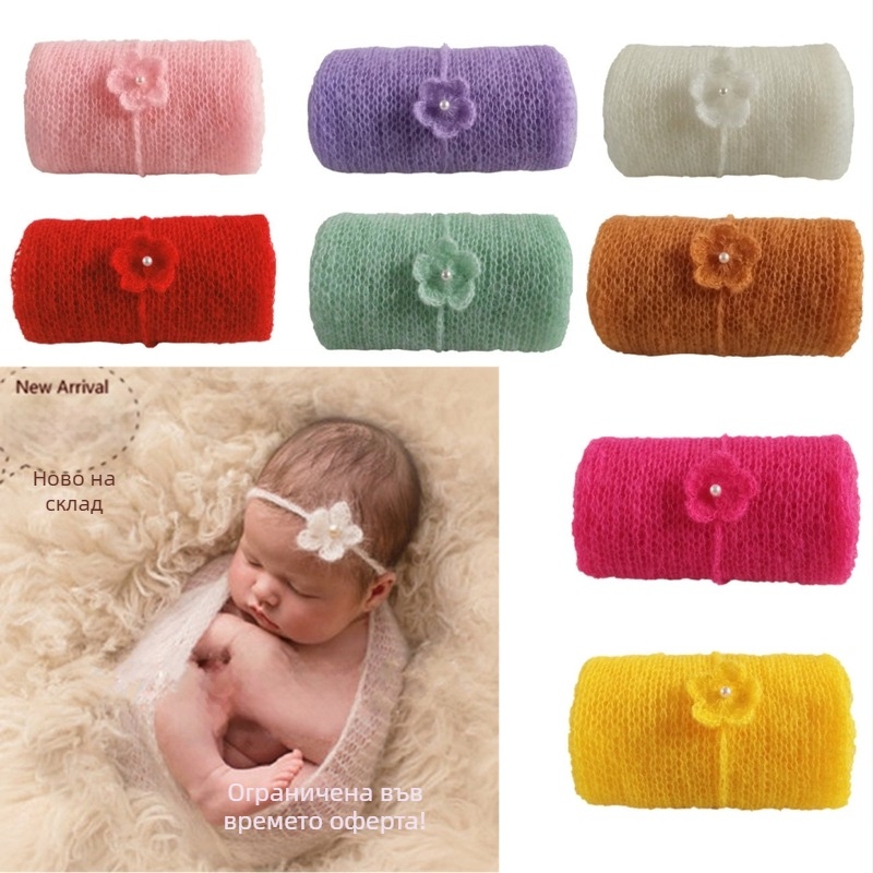 Плетена бебешка пеленка за фотосесия, памук, плетена тъкан, монохромен модел, за 0–3 месеца