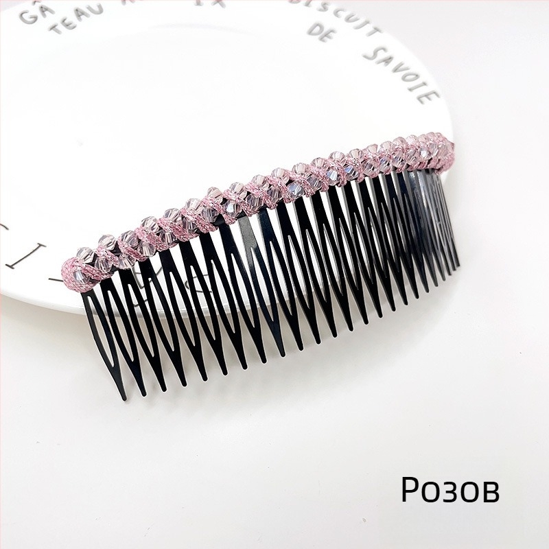 Кристална фиба за коса с розов кварц, геометрична форма, корейски стил, плетена обработка