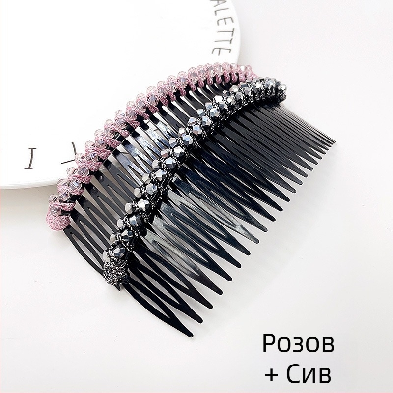 Кристална фиба за коса с розов кварц, геометрична форма, корейски стил, плетена обработка