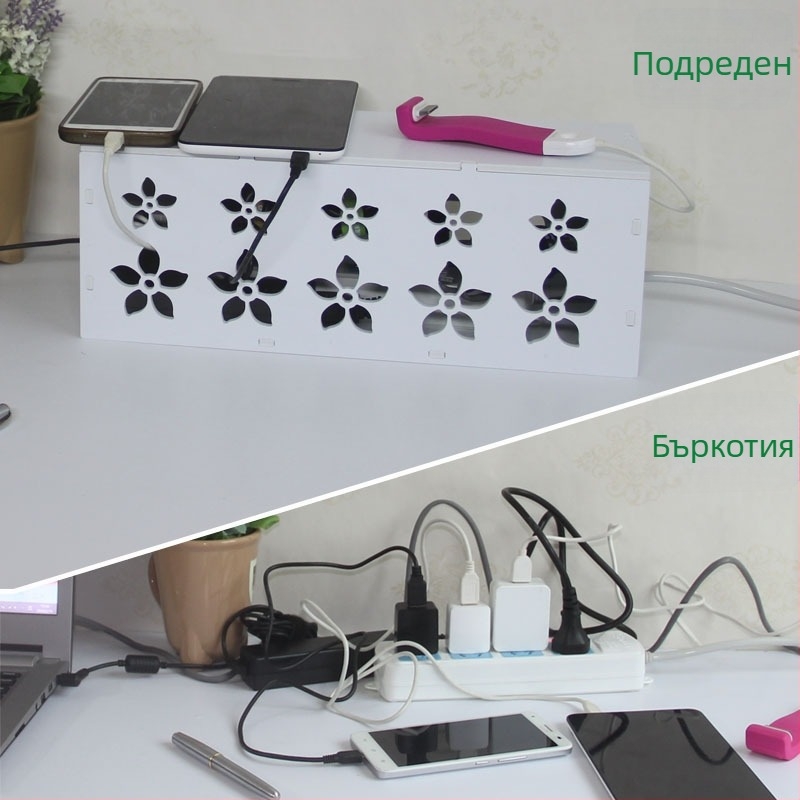 Пластмасова кутия за кабели и зарядни, модел HfntdmCC, прахозащитен организатор за кабели